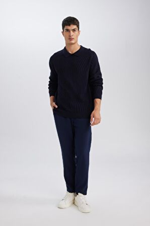 DeFacto Standart Fit Polo Yaka Basic Düz Triko Kazak D3218AX24WNNV64