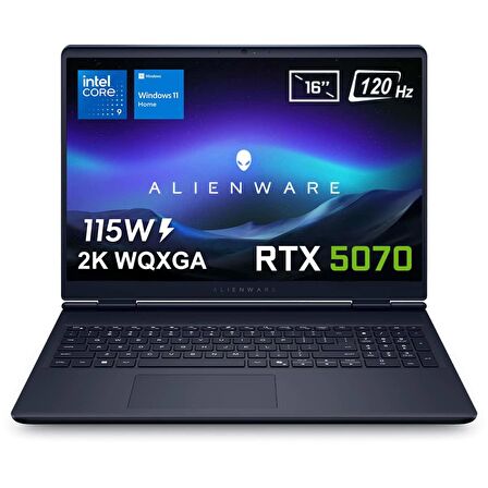 Dell Alienware 16 Aurora Intel Core 9-270H 32GB DDR5 1TB SSD RTX5070 8GB 16 inç 2K WQXGA 120Hz WVA W11 Home Gaming Laptop (AC16250-C932157W)
