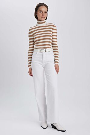 DeFacto Slim Fit Çizgili Balıkçı Yaka Kazak A2059AX23AUBN268