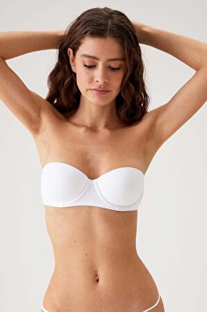 2'li Ekonomik Paket Beyaz 6803 Verona Soft Push Up Yari Destekli Straplez T-shirt Sütyen Set