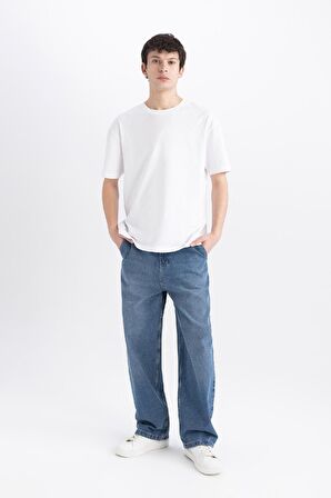 DeFacto Skater Fit Geniş Kalıp Yüksek Bel Geniş Paça Cepli Yıkamalı Jean Pantolon E6336AX25SPNM28