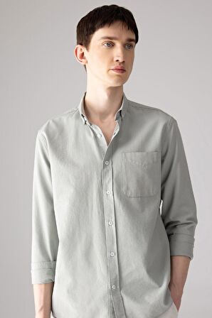 DeFacto Regular Fit Polo Yaka Oxford Basic Düz Uzun Kollu Gömlek A8028AX24SPGN1128