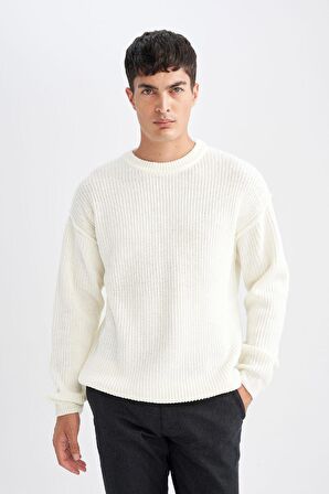 DeFacto Relax Fit Bisiklet Yaka Basic Düz Triko Kazak D3219AX24WNER139