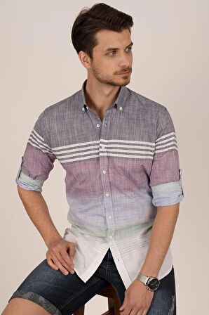 Panolu Gri Vişne Slimfit Erkek Gömlek
