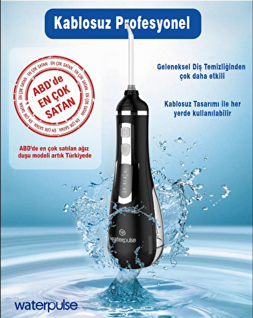 WaterPulse WP-V500-B Water Flosser Taşınabilir, Şarjlı, Masajlı, Diş/Protez Bakım ve Ağız Duşu-Siyah