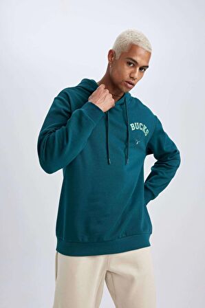 DeFactoFit NBA Milwaukee Bucks Standart Fit Kapüşonlu Kalın Sweatshirt A9675AX23WNGN246