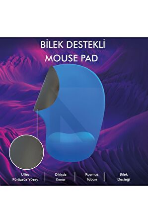 MP01 - Mavi Elips Bilek Destekli Mouse Pad | Konforlu, Kaymaz Taban, Ergonomik, Yumuşak, Ev,ofis