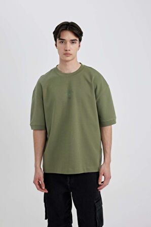 DeFacto Loose Fit Bisiklet Yaka Baskılı Kısa Kollu Ağır Kumaş Tişört C0897AX24SPKH373