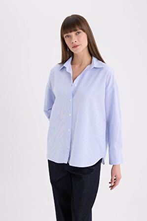 Oversize Geniş Kalıp Çizgili Oxford Uzun Kollu Gömlek