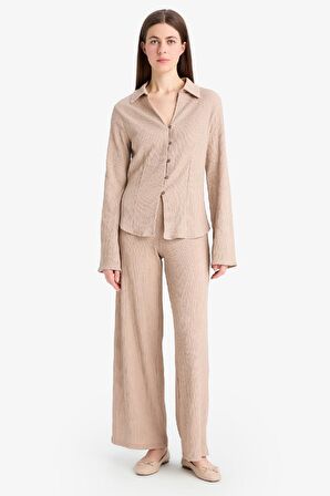 DeFacto Wide Leg Esnek Belli Geniş Paça Bürümcük Pantolon F0057AX25SPBG210