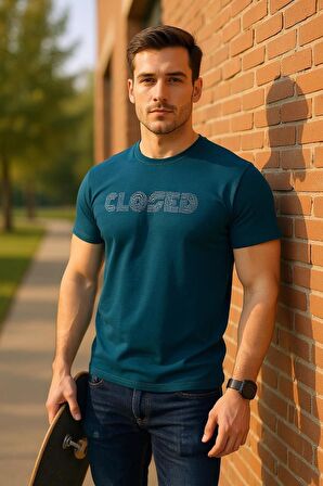 Erkek  Nakış Baskılı Yumuşak Pamuklu T-Shirt