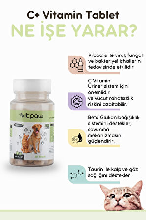 Vitpaw Immune C+ 26 Gr. (Kedi Ve Köpekler Için Bağışıklık Sistemini Destekleyici Tablet 75 Tablet)