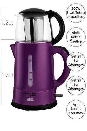Awox Teaplus Cam Demlikli Elektrikli Çay Makinesi Mor