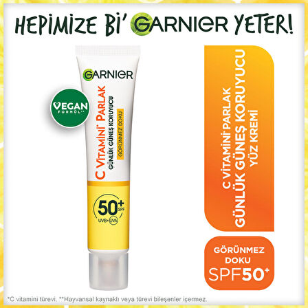 Garnier C Vitamini Parlak Günlük Güneş Koruyucu Fluid Yüz Kremi Görünmez Doku SPF50+ 40 ml