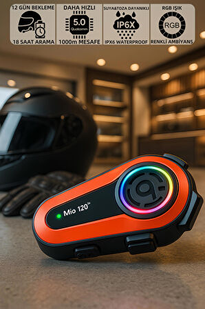 Mioji Mio 120 2x RGB 1000mAh IPX6 Motosiklet Kask Bluetooth 1500m 2 Kişilik Intercom Kulaklık