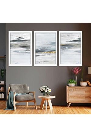 GOLD AYNALI PLEKSİ ÇERÇEVELİ SULUBOYA TARZINDA MİNİMAL ŞEKİLLER TABLOSU