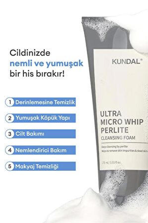 Hassas Temizlik Sunan Yıkama Köpüğü KUNDAL Ultra Micro Whip Perlite Cleansing Foam 175ml