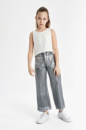 DeFacto Kız Çocuk Wide Leg Geniş Bol Paça Parlak Jean Pantolon C2019A824SPNM55