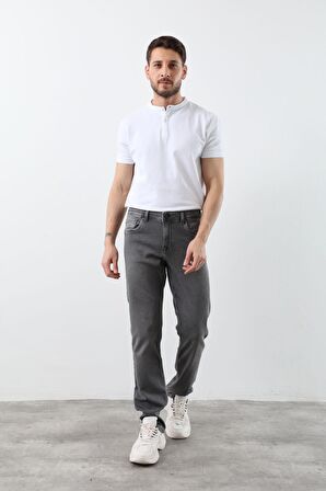 Erkek Likralı Straight Fit Jean Pantolon Gri