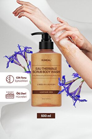 Nemlendirici ve Arındırıcı Tanecikli Vücut Yıkama Jeli Kundal Scrub Body Wash 500ml (Leather Iris)