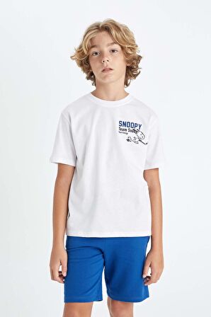 DeFacto Erkek Çocuk Snoopy Bisiklet Yaka Kısa Kollu Tişört D2100A824HSWT34
