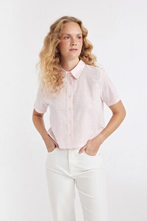 DeFacto Crop Kısa Kollu Açık Pembe Gömlek D4170AX24SMPN289