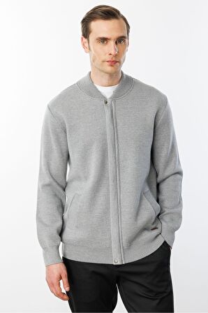 Erkek Hakim Yaka Çelik Örgü Triko Yün Ceket Füme