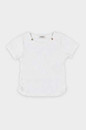 Kız Çocuk Pencere Detaylı T-Shirt Beyaz