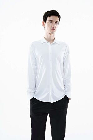 DeFacto Slim Fit Dar Kesim Polo Yaka Basic Düz Uzun Kollu Gömlek B6491AX24SPWT34