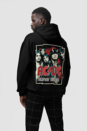 AC DC Highway To Hell Yazılı Unisex Oversize Müzik Grubu Rock Metal Hoodie