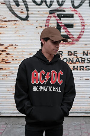 AC DC Highway To Hell Yazılı Unisex Oversize Müzik Grubu Rock Metal Hoodie