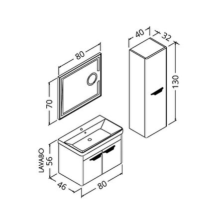 MARİA 80 CM BANYO DOLABI LED MERCEK AYNALI BEYAZ - BOY DOLAP DAHİL