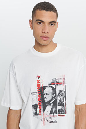 The Godfather Lisanslı Loose Fit Bol Kesim %100 Pamuk Bisiklet Yaka Baskılı Tişört