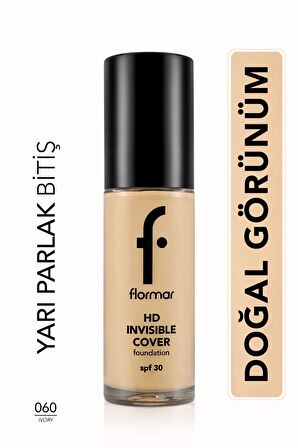 Flormar Invisible Cover HD Hafif Yapılı & Yarı Parlak Bitişli SPF30 Fondöten