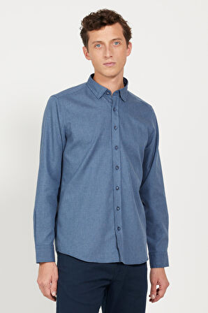 Slim Fit Dar Kesim Düğmeli Yaka Flanel Oduncu Gömlek