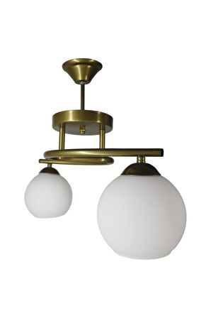 Fuji Eskitme 2'li Beyaz Camlı Avize | Kaliteli Modern Metal Avize