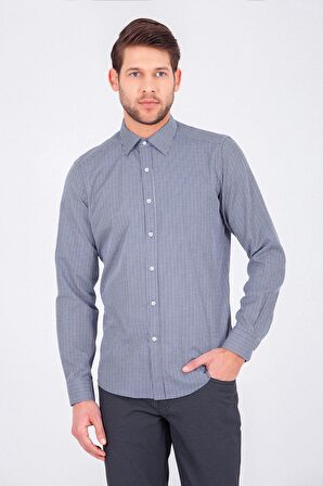 Desenli Lacivert Slim Fit Gömlek | S