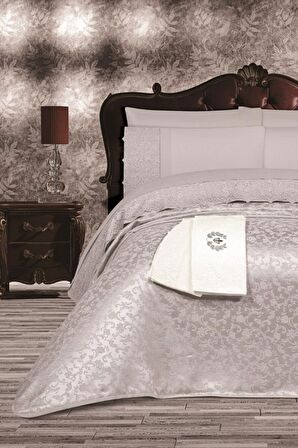 Sevim Tivoli 8 Parça Çeyizlik Set- Havlulu Şönil Pike Takımı- Gelin Seti - Nirvana- Gri