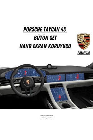 Porsche Taycan 4S Navigasyon Gösterge ve Bilgi Ekran Uyumlu Bütün Set Nano Ekran Koruyucu