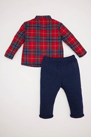 DeFacto Erkek Bebek 2'li Takım Uzun Kollu Flanel Kareli Gömlek Beli Lastikli Pantolon D6509A524WNRD79