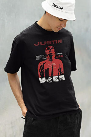 Tasarım Şarkıcı Justin Bieber Baskılı Unisex Oversize Tişört