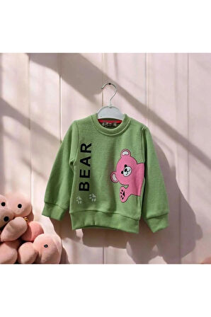  Yeşil Bear Baskılı Kız Çocuk Sweatshirt