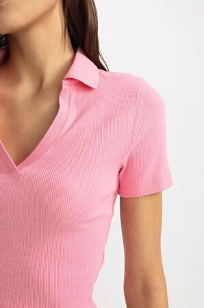 DeFacto Slim Fit Dar Kesim Fitilli Kaşkorse Kısa Kollu Polo Tişört C4076AX24SPPN164