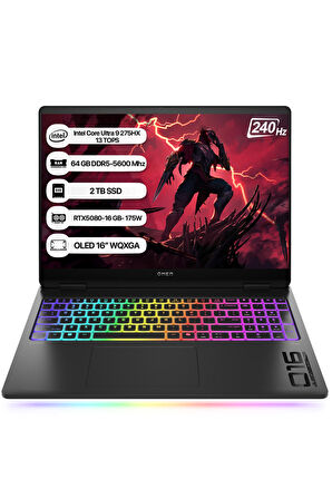 HP Omen Max B92QPEA Intel Core Ultra 9 275HX 13 TOPS 64GB 2TB SSD RTX5080-16GB Freedos 16" OLED WQXGA 240Hz Taşınabilir Bilgisayar