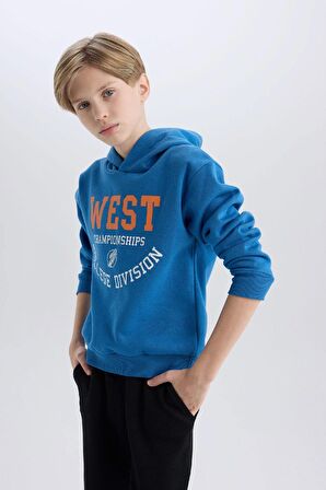 DeFacto Erkek Çocuk 2'li Takım Kalın Kapüşonlu Baskılı Sweatshirt Beli Lastikli Eşofman Altı D5672A824WNBE776