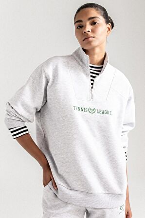 DeFactoFit Oversize Geniş Kalıp Dik Yaka Spor Baskılı Sporcu Sweatshirt D1701AX24AUGR93