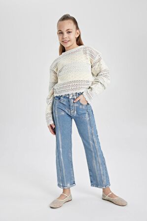 DeFacto Kız Çocuk Wide Leg Geniş Bol Paça Jean Pantolon C1988A824SPNM55