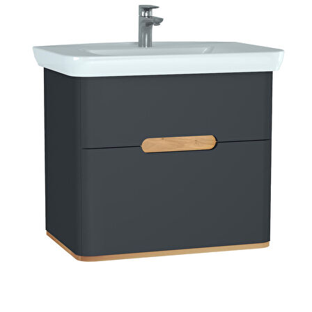 VitrA Sento 60836 Lavabo Dolabı, Çift Çekmeceli, 80 cm, Mat Antrasit