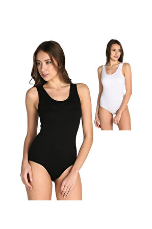 Kadın Kalın Askı 2 Siyah2 Beyaz Çıtçıtlı Bady