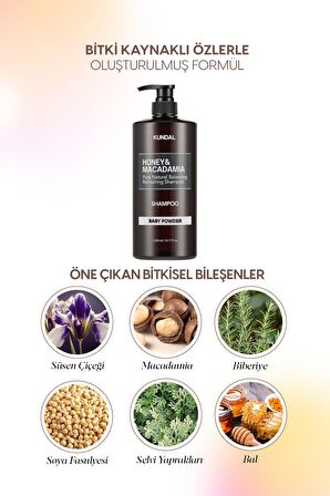 Kırılma Karşıtı Besleyici Bakım Şampuanı KUNDAL Honey & Macadamia Nature Shampoo 1058ml Baby Powder